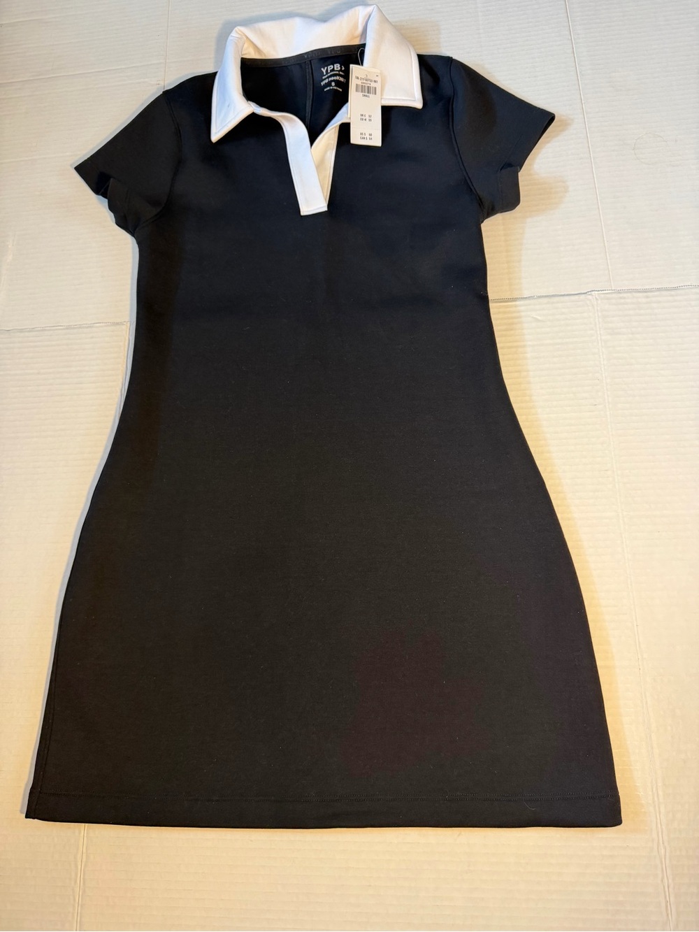 Abercrombie YPB neoKNIT Black Mini Polo Dress with White Collar Small Active